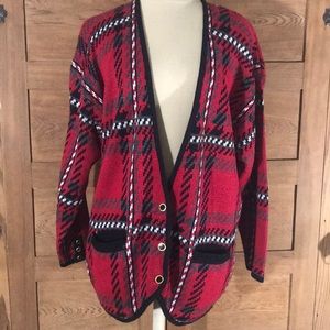 VINTAGE MAGGIE LAWRENCE plaid red black sweater L